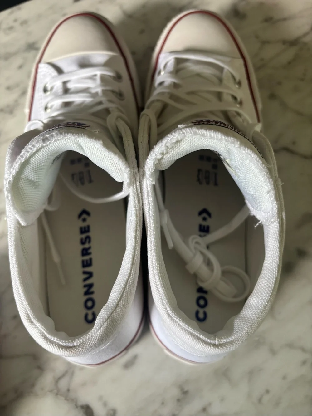 Converse White Mid-Top Sneakers with Blue Star and Red Stripe - Picture 5 of 6